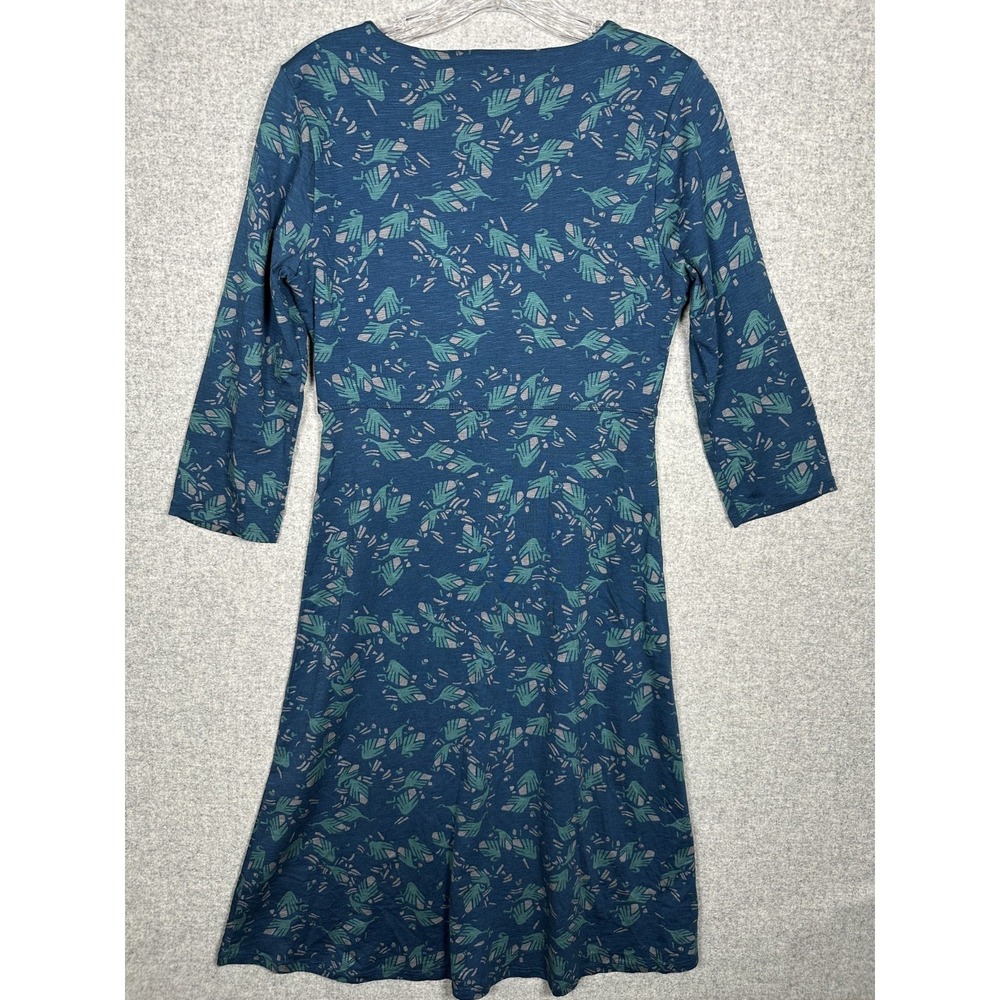 Toad & Co Small Dress Women Blue 3/4 Sleeve Floral V-Neck Organic Cotton Stretch - Picture 10 of 11